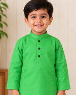 Parrot Green Kurta for Boys | Giza Cotton Blend | Cotton Mix Ethnic Wear for Kids
