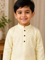 Boys Light Yellow Kurta | Giza Cotton Blend Kurta for Kids |  Traditional Ethnic Wear for Boys | Festive & Wedding Kurta - Image 3