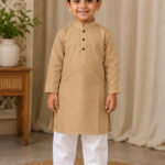Camel Kurta for Boys | Giza Cotton Mix Kurta for Kids | Cotton Blend Ethnic Wear