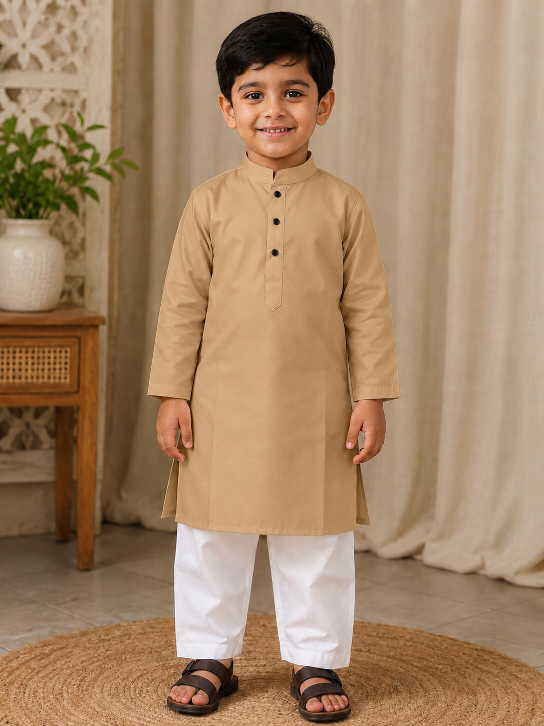 Camel Kurta for Boys | Giza Cotton Mix Kurta for Kids | Cotton Blend Ethnic Wear