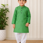 Parrot Green Kurta for Boys | Giza Cotton Blend | Cotton Mix Ethnic Wear for Kids