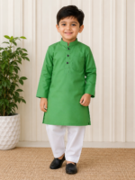 Parrot Green Kurta for Boys | Giza Cotton Blend | Cotton Mix Ethnic Wear for Kids