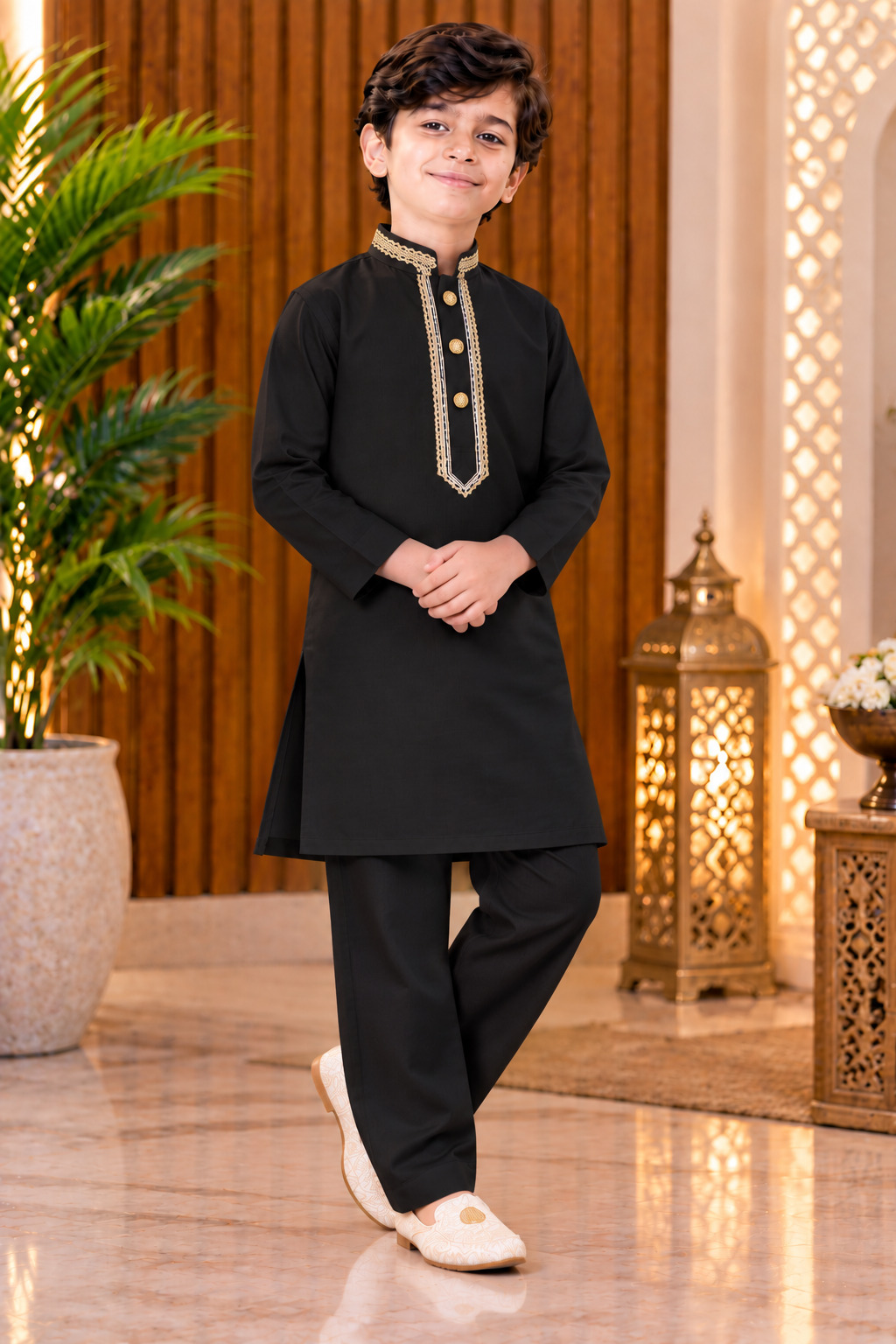 Boys Embroidered Kurta | Giza Cotton Ethnic Wear | Wedding & Festive Wear Kurta for Kids | Traditional Outfit for Eid, Diwali & Family Functions
