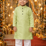 Pista Green Kurta for Boys | Giza Cotton Mix Kurta for Kids | Ethnic & Festive Wear