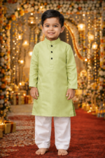 Pista Green Kurta for Boys | Giza Cotton Mix Kurta for Kids | Ethnic & Festive Wear