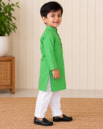 Parrot Green Kurta for Boys | Giza Cotton Blend | Cotton Mix Ethnic Wear for Kids