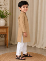 Camel Kurta for Boys | Giza Cotton Mix Kurta for Kids | Cotton Blend Ethnic Wear - Image 3