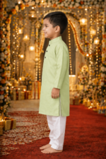 Pista Green Kurta for Boys | Giza Cotton Mix Kurta for Kids | Ethnic & Festive Wear