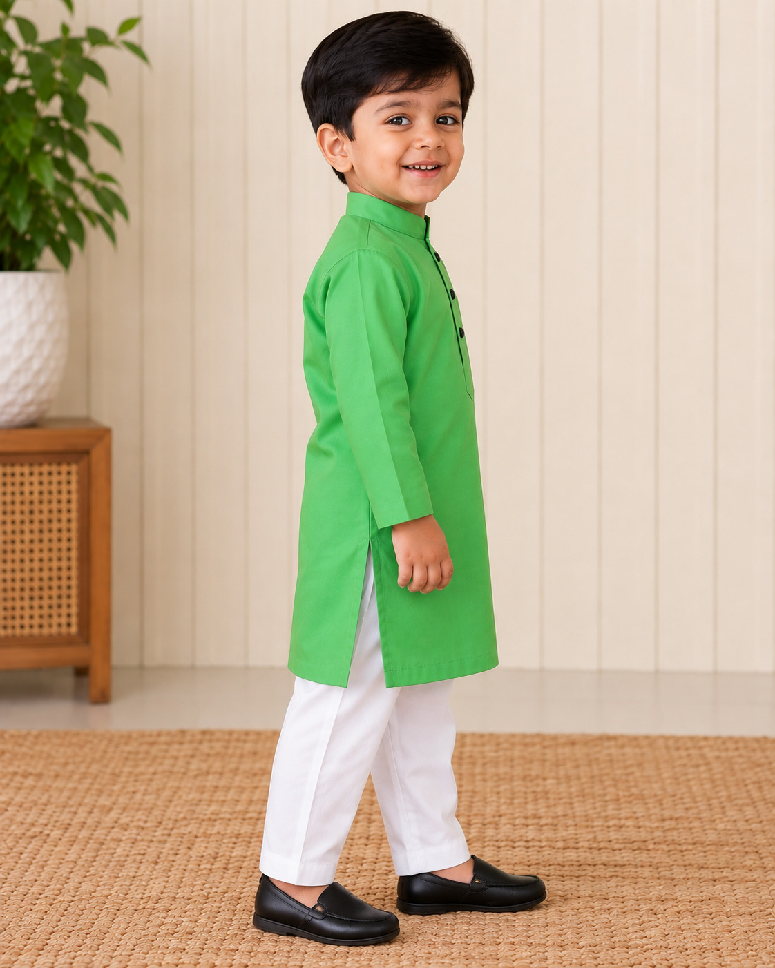 Parrot Green Kurta for Boys | Giza Cotton Blend | Cotton Mix Ethnic Wear for Kids