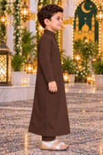 Isliba Brown Thobe for Boys | Full Sleeve Islamic Jubba for Kids | Traditional Muslim Wear for Eid & Ramadan