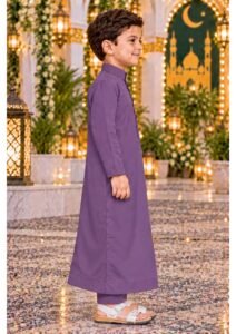 Isliba Purple Thobe for Boys | Full Sleeve Islamic Jubba for Kids | Traditional Muslim Wear for Eid, Ramadan & Daily Wear - Image 3