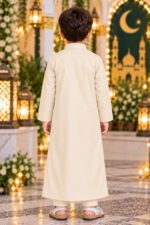 Isliba Cream Thobe for Boys | Full Sleeve Islamic Jubba for Kids | Traditional Muslim Wear for Eid & Ramadan