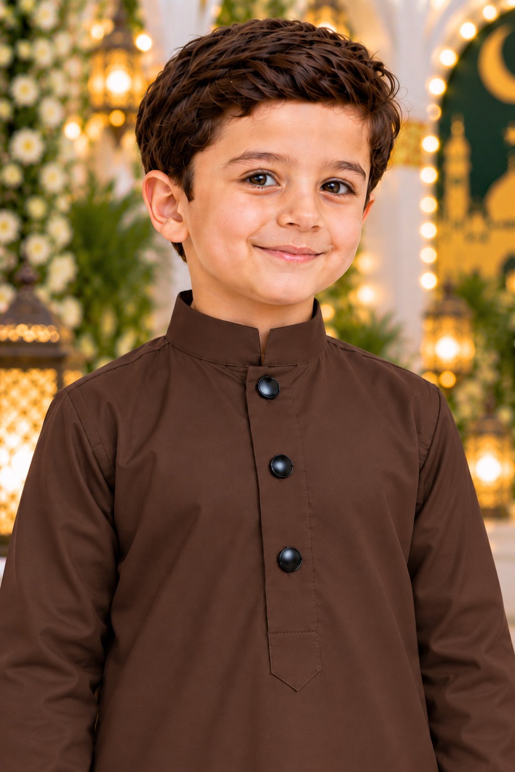 Isliba Brown Thobe for Boys | Full Sleeve Islamic Jubba for Kids | Traditional Muslim Wear for Eid & Ramadan