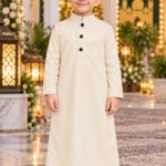 Isliba Cream Thobe for Boys | Full Sleeve Islamic Jubba for Kids | Traditional Muslim Wear for Eid & Ramadan