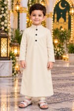 Isliba Cream Thobe for Boys | Full Sleeve Islamic Jubba for Kids | Traditional Muslim Wear for Eid & Ramadan