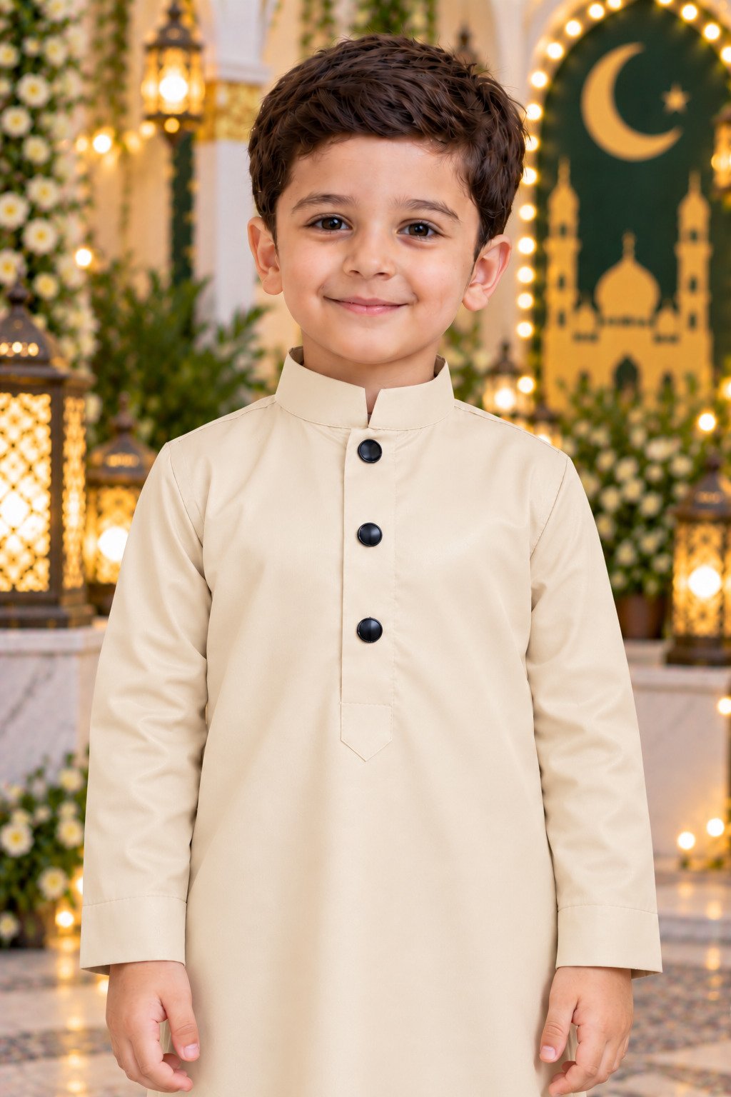 Isliba Cream Thobe for Boys | Full Sleeve Islamic Jubba for Kids | Traditional Muslim Wear for Eid & Ramadan