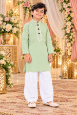 Light Yellow Embroidered Kurta Pajama for Boys | Wedding Wear Ethnic Outfit for Kids | Traditional Kurta Set for Wedding & Festive Occasions