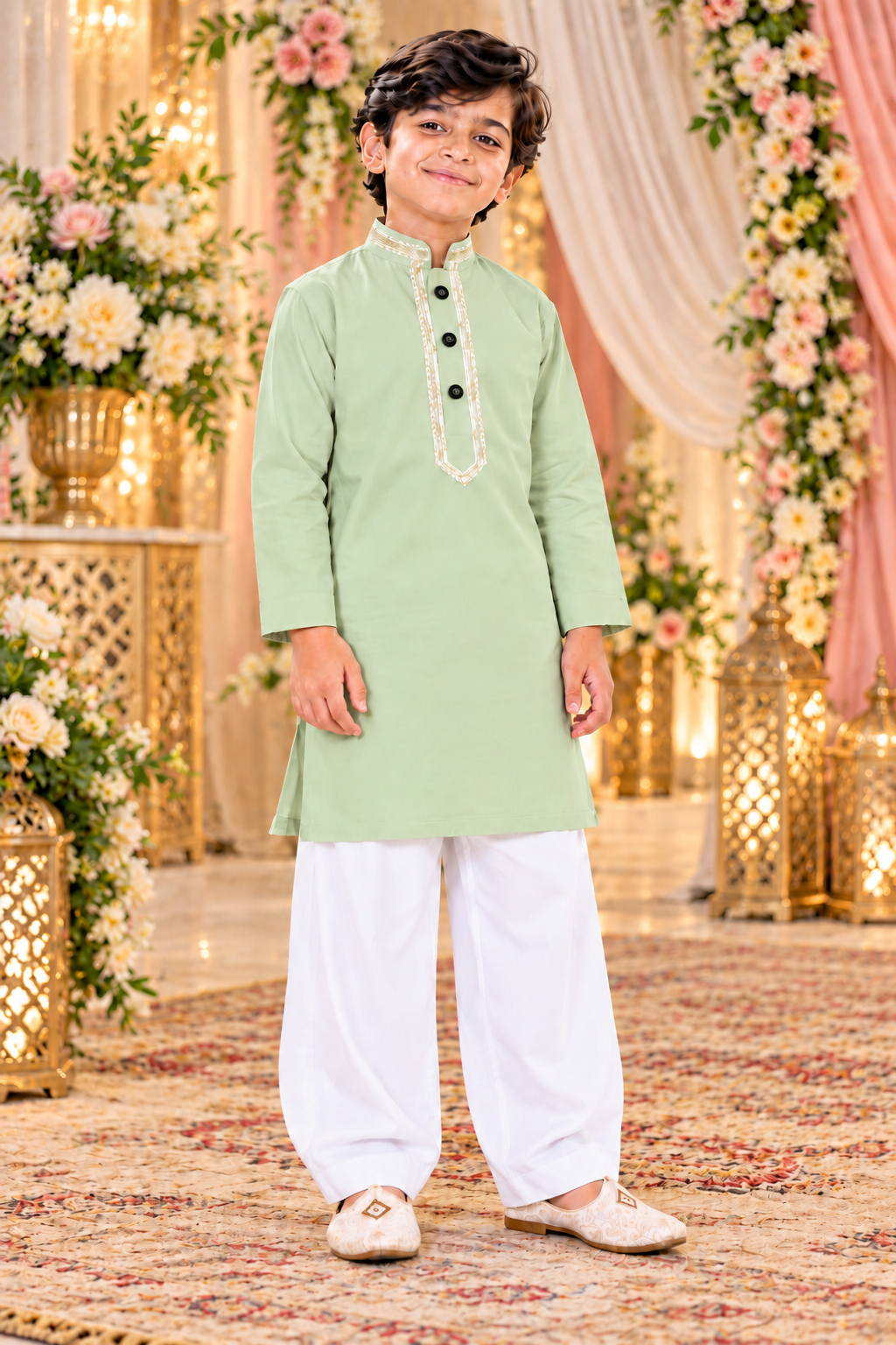 Light Yellow Embroidered Kurta Pajama for Boys | Wedding Wear Ethnic Outfit for Kids | Traditional Kurta Set for Wedding & Festive Occasions