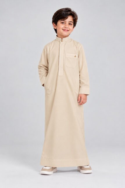 Isliba Beige Thobe for Boys | Full Sleeve Islamic Jubba for Kids