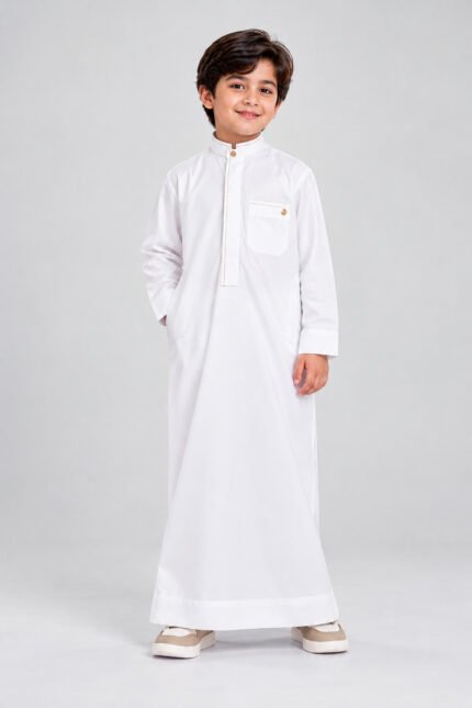 Isliba White Thobe for Boys | Full Sleeve Islamic Jubba for Kids