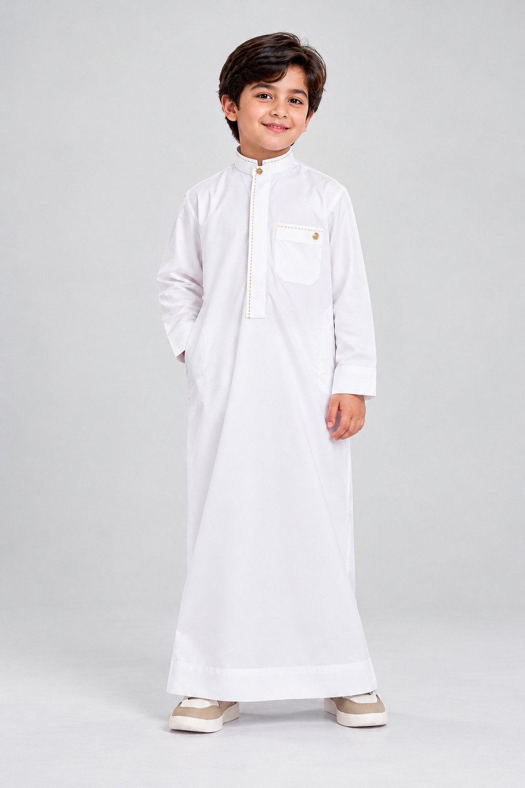Isliba White Thobe for Boys | Full Sleeve Islamic Jubba for Kids