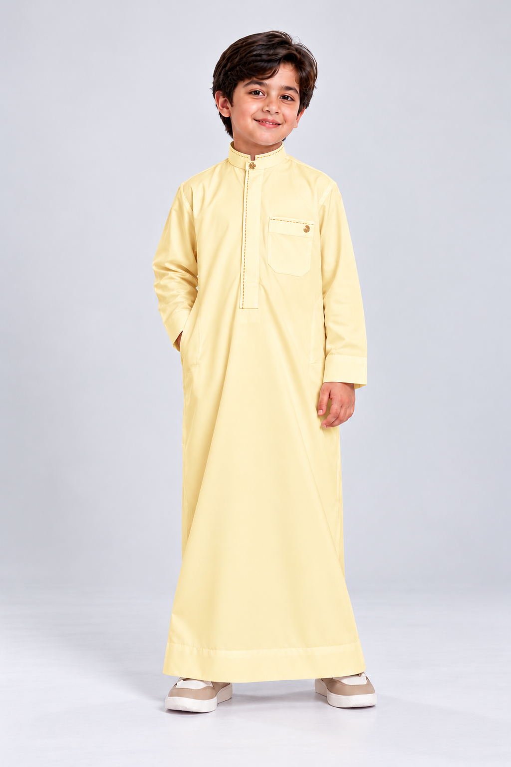 Isliba Light Yellow Thobe for Boys | Full Sleeve Islamic Jubba for Kids