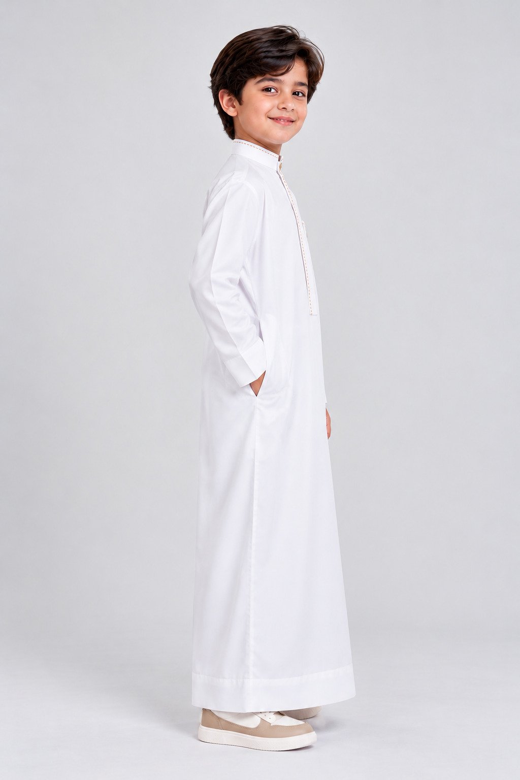 Isliba White Thobe for Boys | Full Sleeve Islamic Jubba for Kids