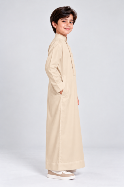 Isliba Beige Thobe for Boys | Full Sleeve Islamic Jubba for Kids