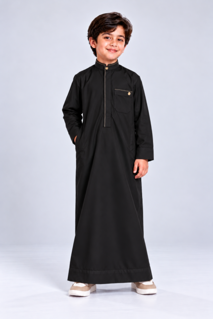 Isliba Black Thobe for Boys | Full Sleeve Islamic Jubba for Kids