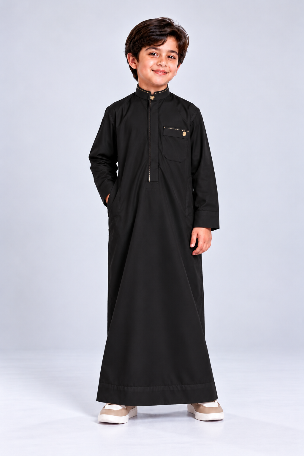 Isliba Black Thobe for Boys | Full Sleeve Islamic Jubba for Kids