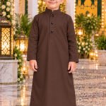 Isliba Brown Thobe for Boys | Full Sleeve Islamic Jubba for Kids | Traditional Muslim Wear for Eid & Ramadan
