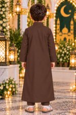 Isliba Brown Thobe for Boys | Full Sleeve Islamic Jubba for Kids | Traditional Muslim Wear for Eid & Ramadan