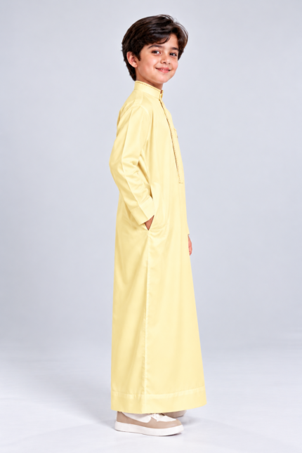 Isliba Light Yellow Thobe for Boys | Full Sleeve Islamic Jubba for Kids